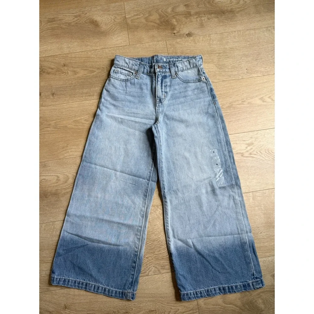 NWT Gap Kids high rise stride ankle wide leg jeans 100% cotton size 8
